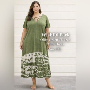 Wishful Park 3XL Olive Tie Dye Midi Dress Boho Stretch Plus